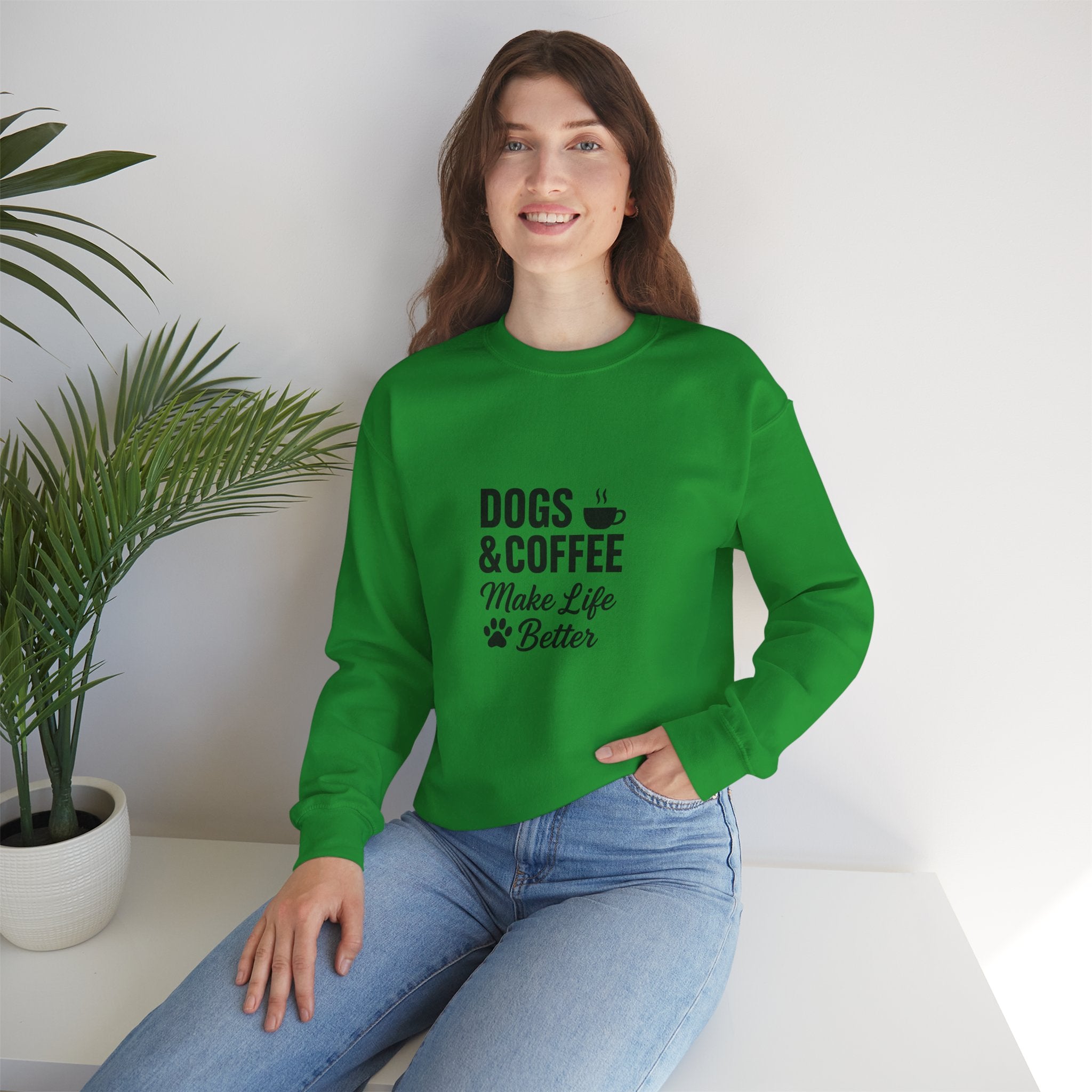 Dogs and Coffee Makes Life Better Sweatshirt – Cozy Crewneck for Dog and Coffee Lovers