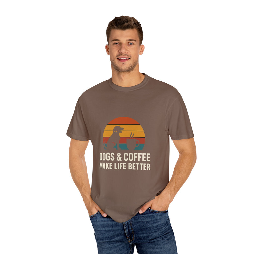 Dog & Coffee Lover Tee – Cozy Unisex Heavy Cotton Shirt | Perfect Gift for Pet & Coffee Enthusiasts