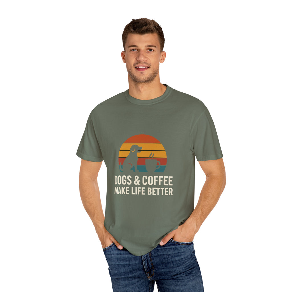 Dog & Coffee Lover Tee – Cozy Unisex Heavy Cotton Shirt | Perfect Gift for Pet & Coffee Enthusiasts