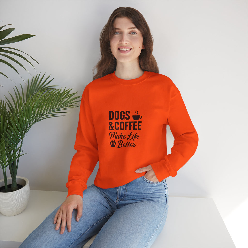 Dogs and Coffee Makes Life Better Sweatshirt – Cozy Crewneck for Dog and Coffee Lovers