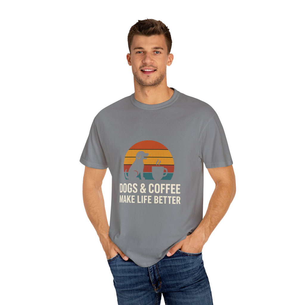 Dog & Coffee Lover Tee – Cozy Unisex Heavy Cotton Shirt | Perfect Gift for Pet & Coffee Enthusiasts