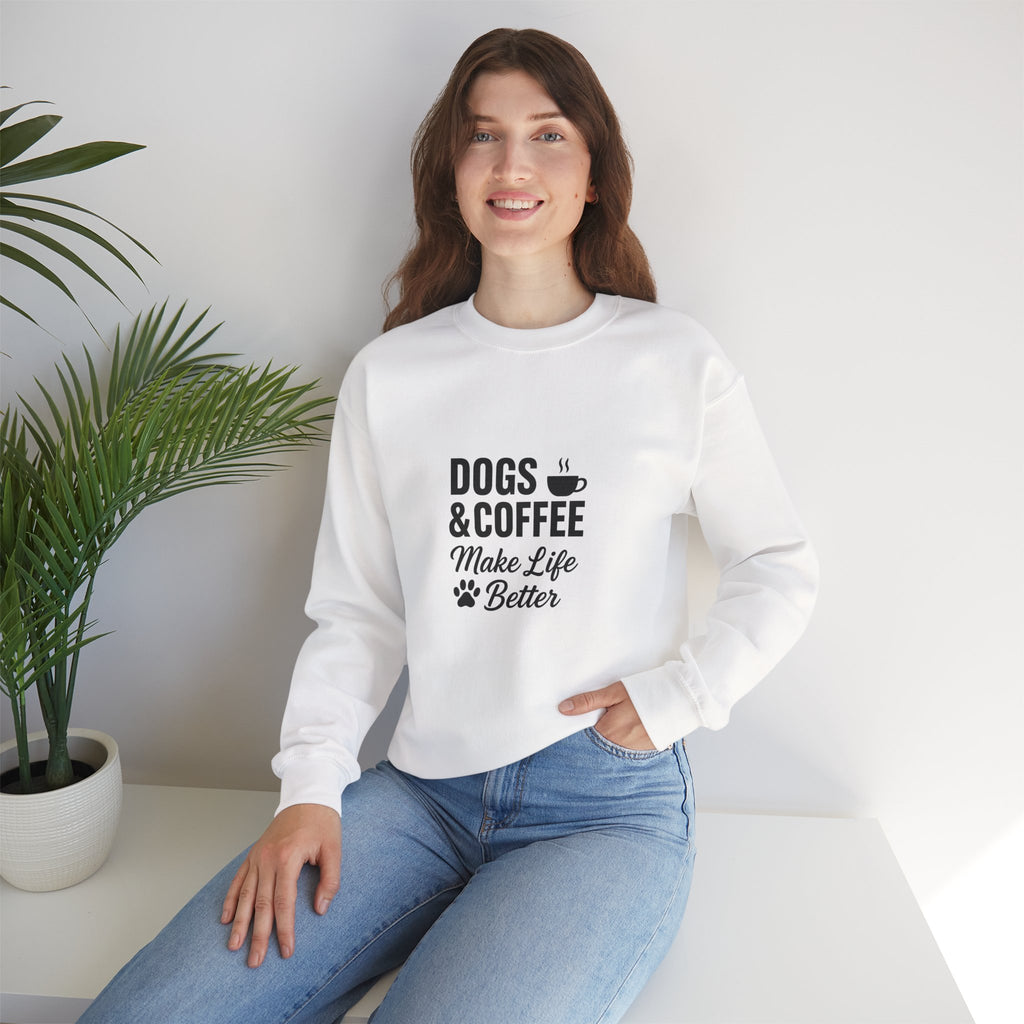 Dogs and Coffee Makes Life Better Sweatshirt – Cozy Crewneck for Dog and Coffee Lovers