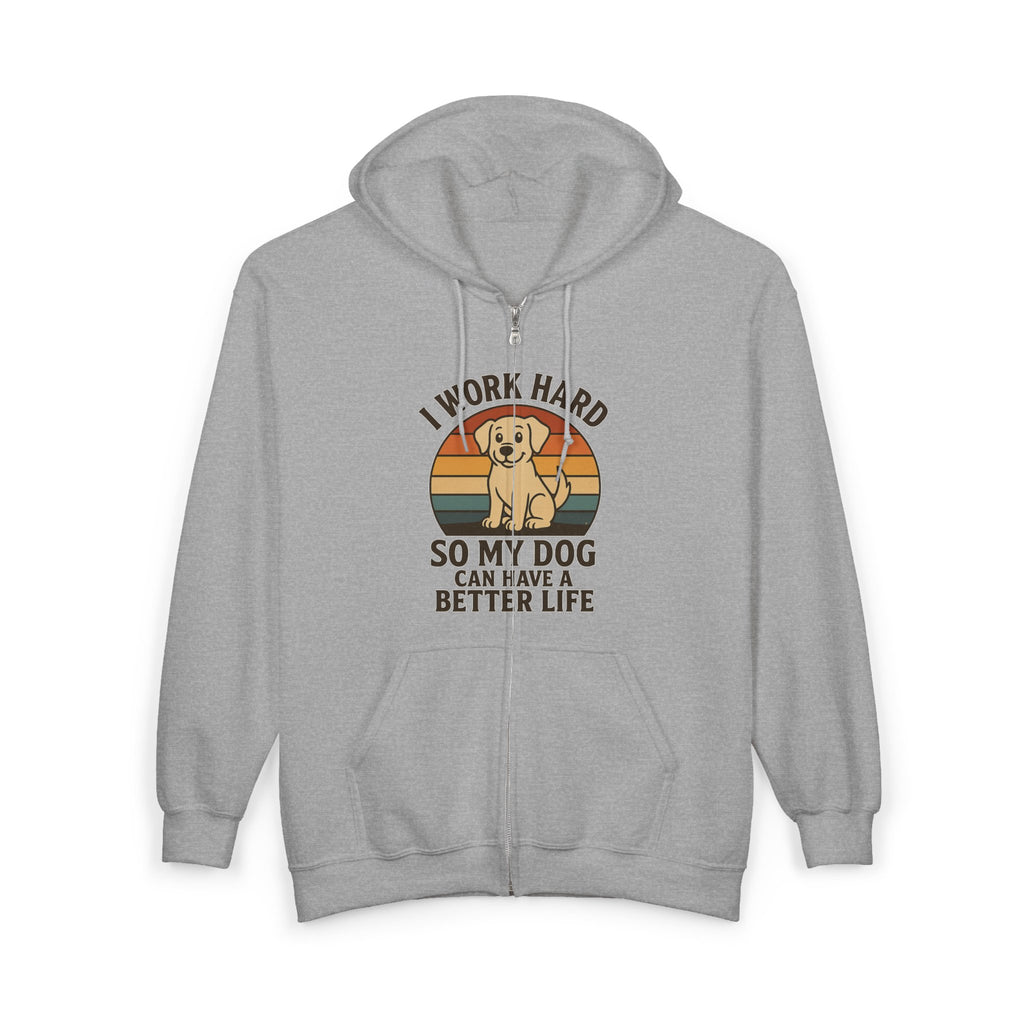 Cozy Zip-Up Dog Lover Hoodie – Retro Sunburst Design, Soft Midweight Fabric, Perfect for Dog Walks & Coffee Lovers
