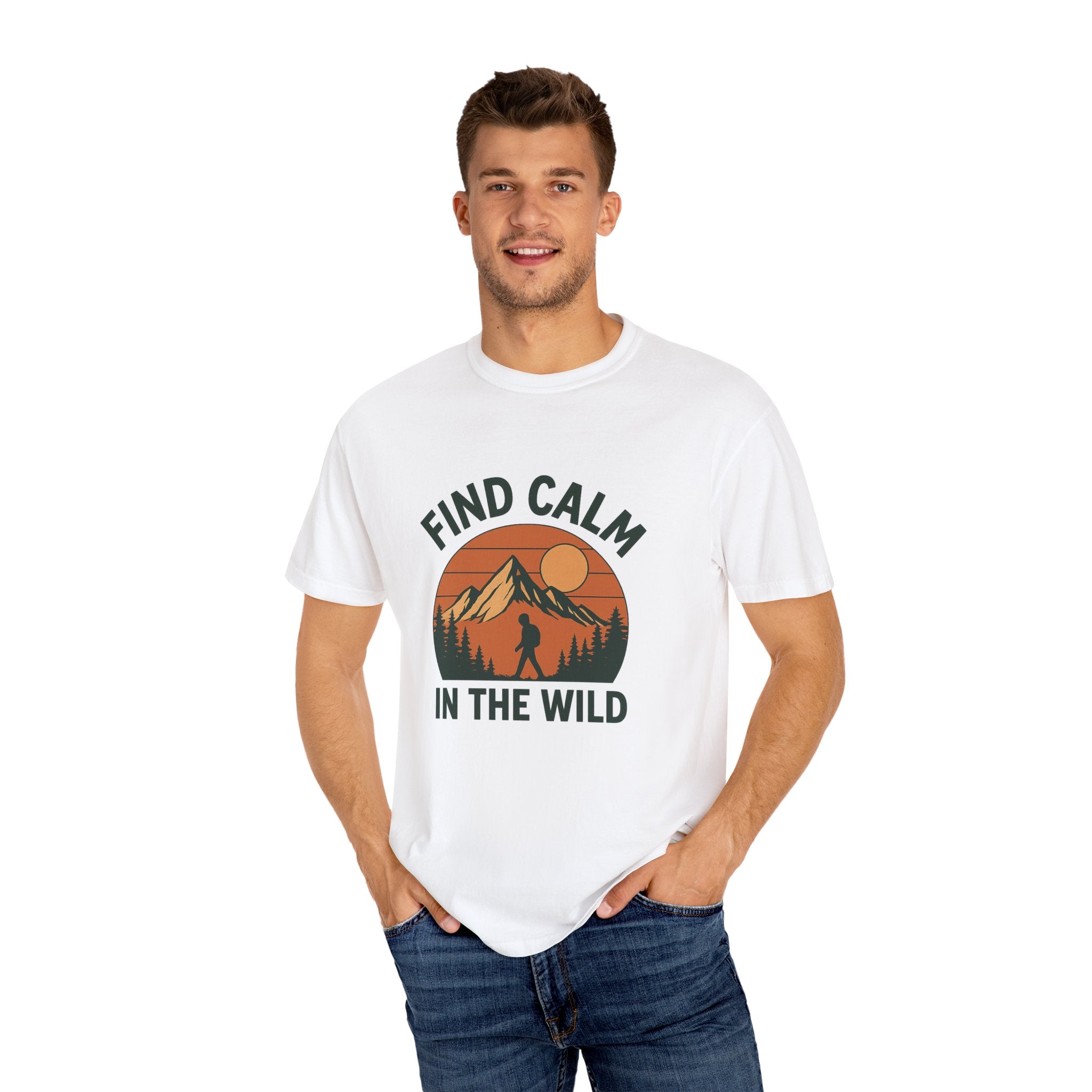 Find Calm in the Wild Hiking T-Shirt – Nature Lover Tee, Outdoor Adventure Shirt, Mountain Hiker Graphic