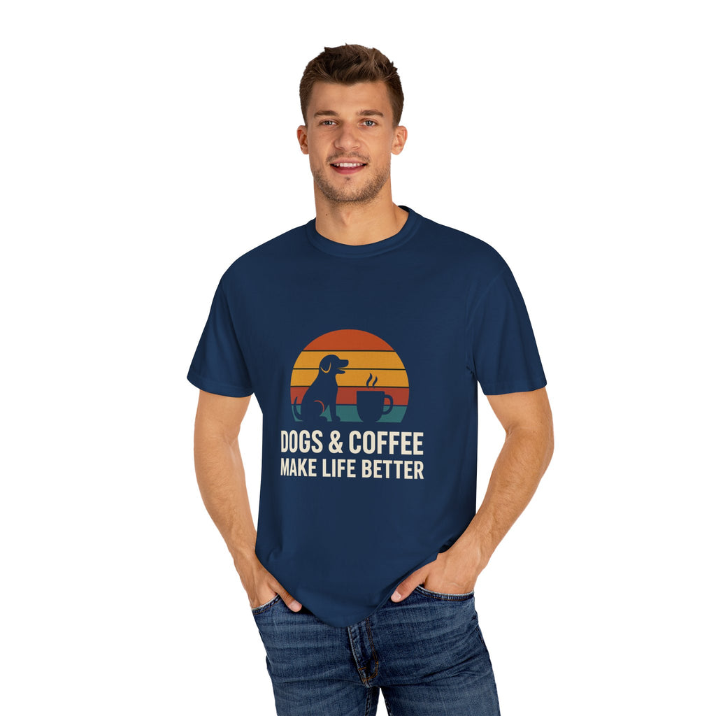 Dog & Coffee Lover Tee – Cozy Unisex Heavy Cotton Shirt | Perfect Gift for Pet & Coffee Enthusiasts