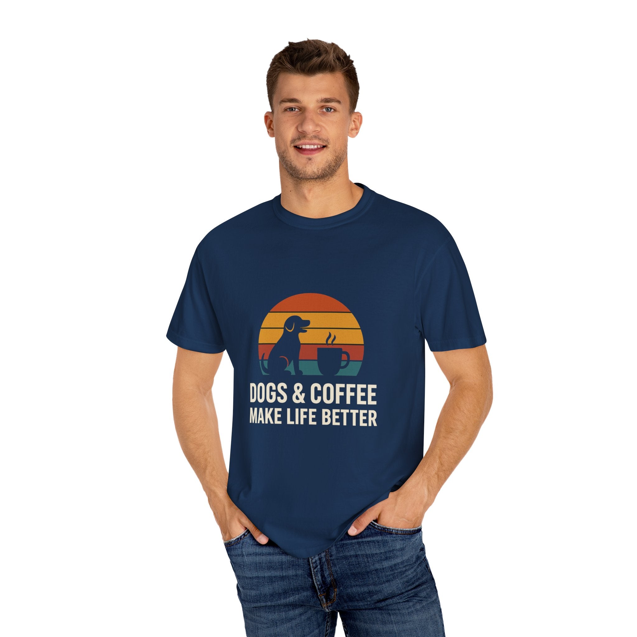 Dog & Coffee Lover Tee – Cozy Unisex Heavy Cotton Shirt | Perfect Gift for Pet & Coffee Enthusiasts