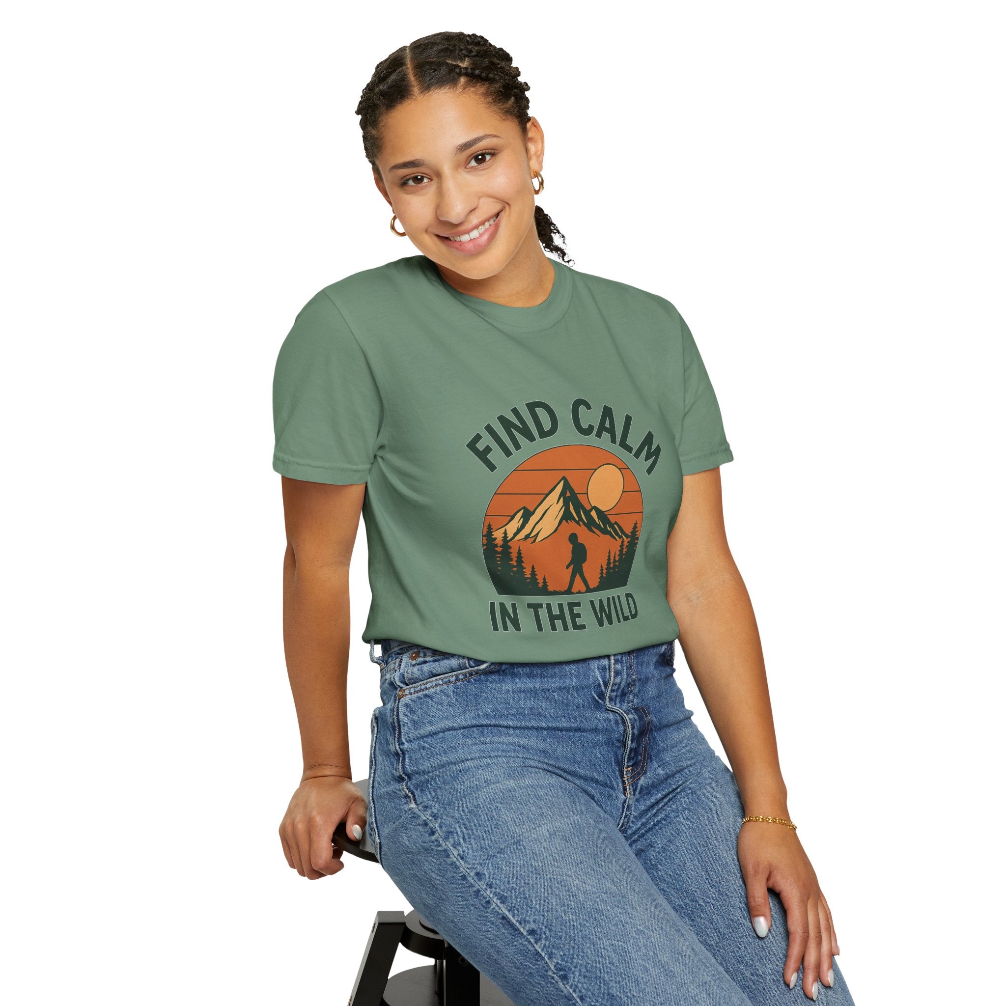 Find Calm in the Wild Hiking T-Shirt – Nature Lover Tee, Outdoor Adventure Shirt, Mountain Hiker Graphic