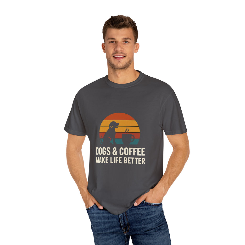 Dog & Coffee Lover Tee – Cozy Unisex Heavy Cotton Shirt | Perfect Gift for Pet & Coffee Enthusiasts