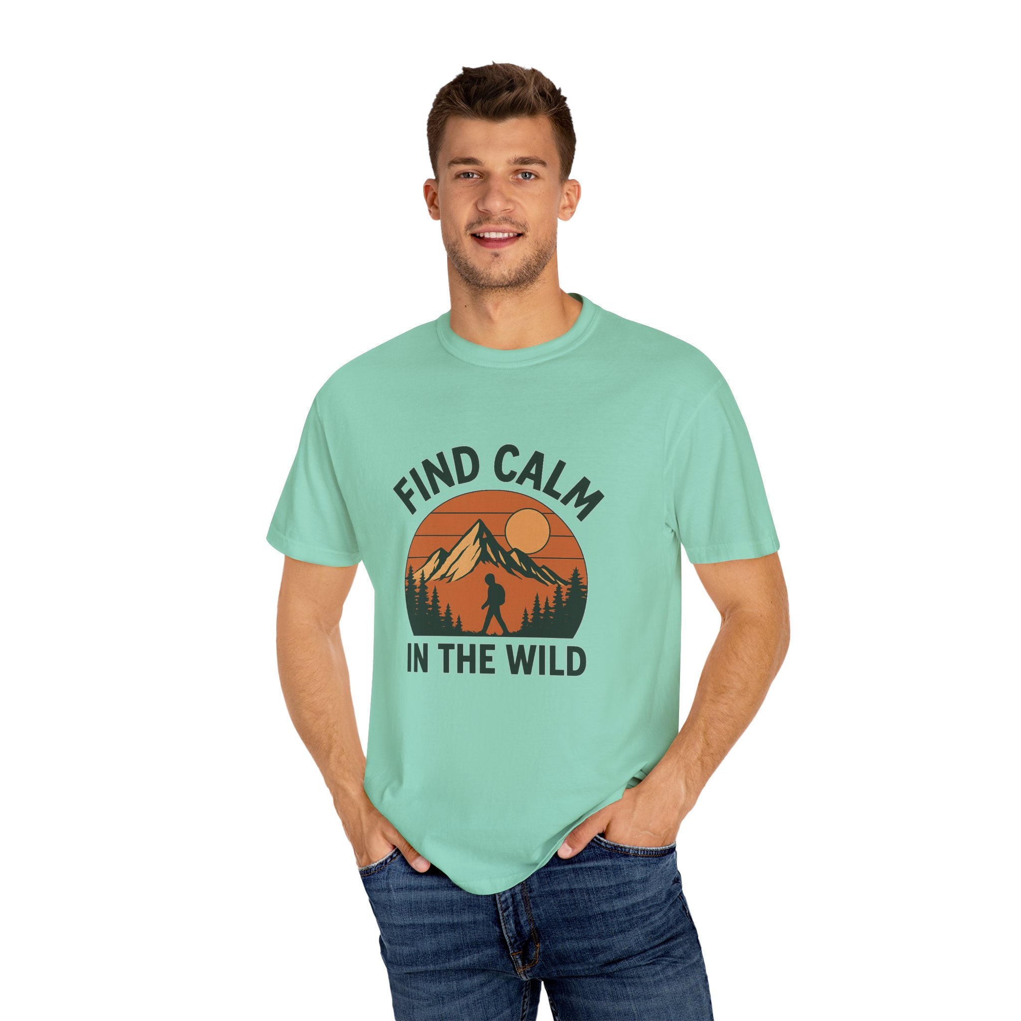 Find Calm in the Wild Hiking T-Shirt – Nature Lover Tee, Outdoor Adventure Shirt, Mountain Hiker Graphic