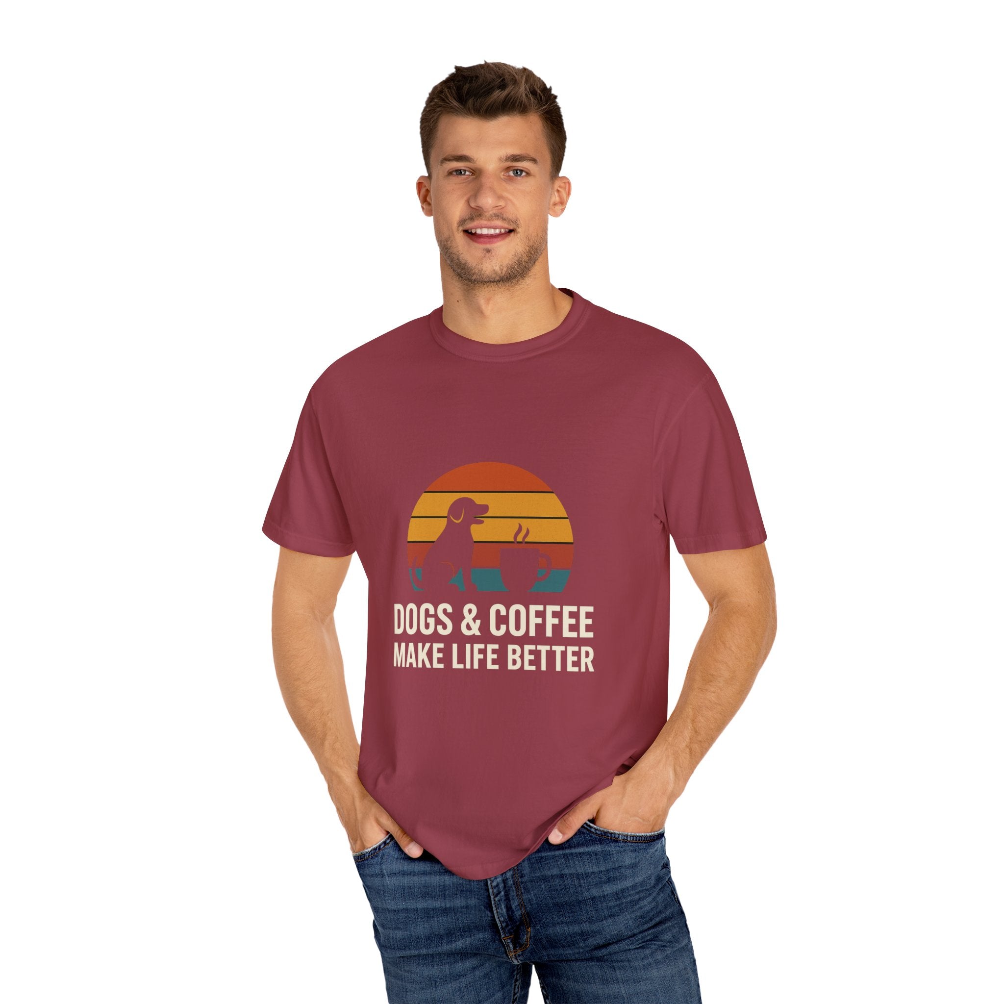 Dog & Coffee Lover Tee – Cozy Unisex Heavy Cotton Shirt | Perfect Gift for Pet & Coffee Enthusiasts