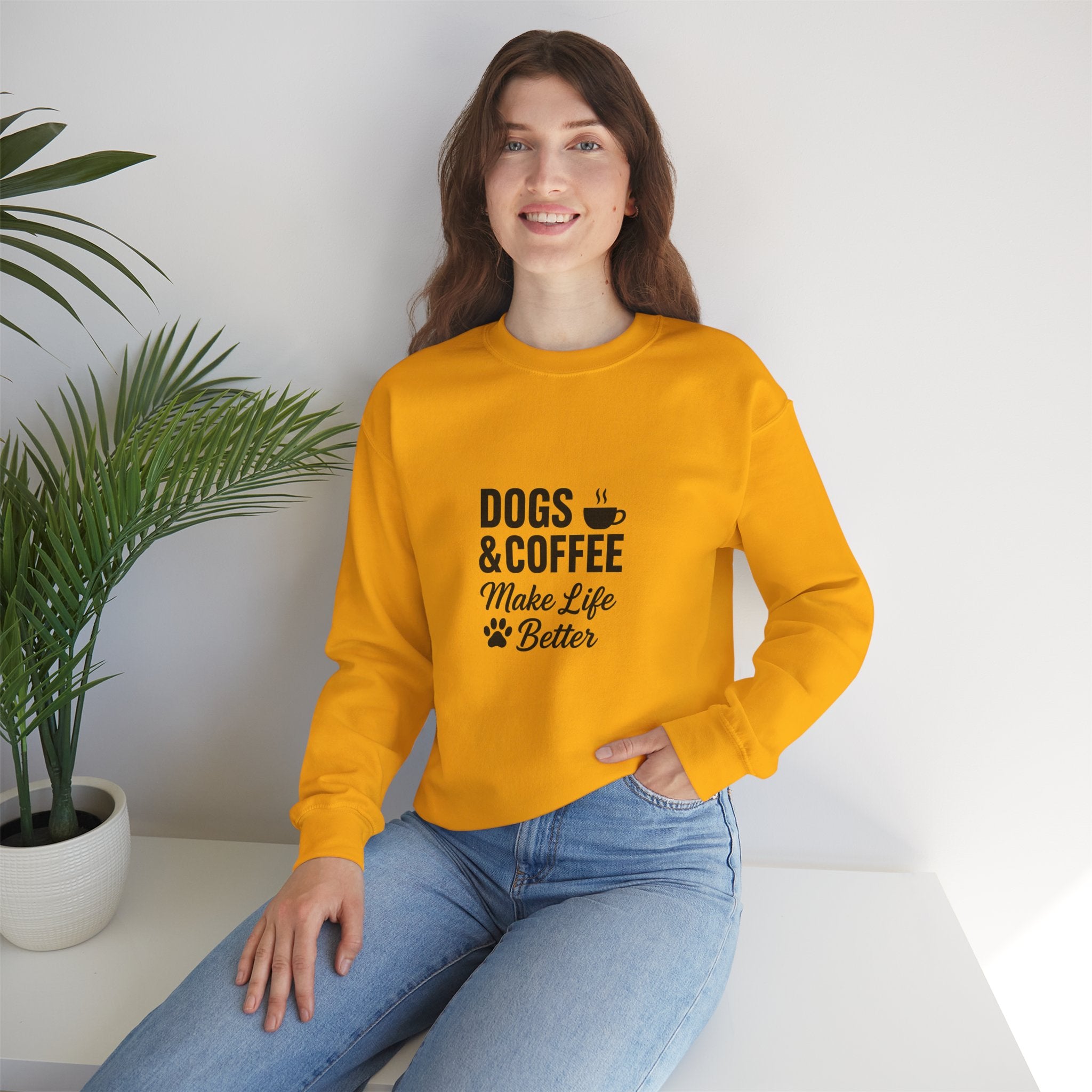 Dogs and Coffee Makes Life Better Sweatshirt – Cozy Crewneck for Dog and Coffee Lovers