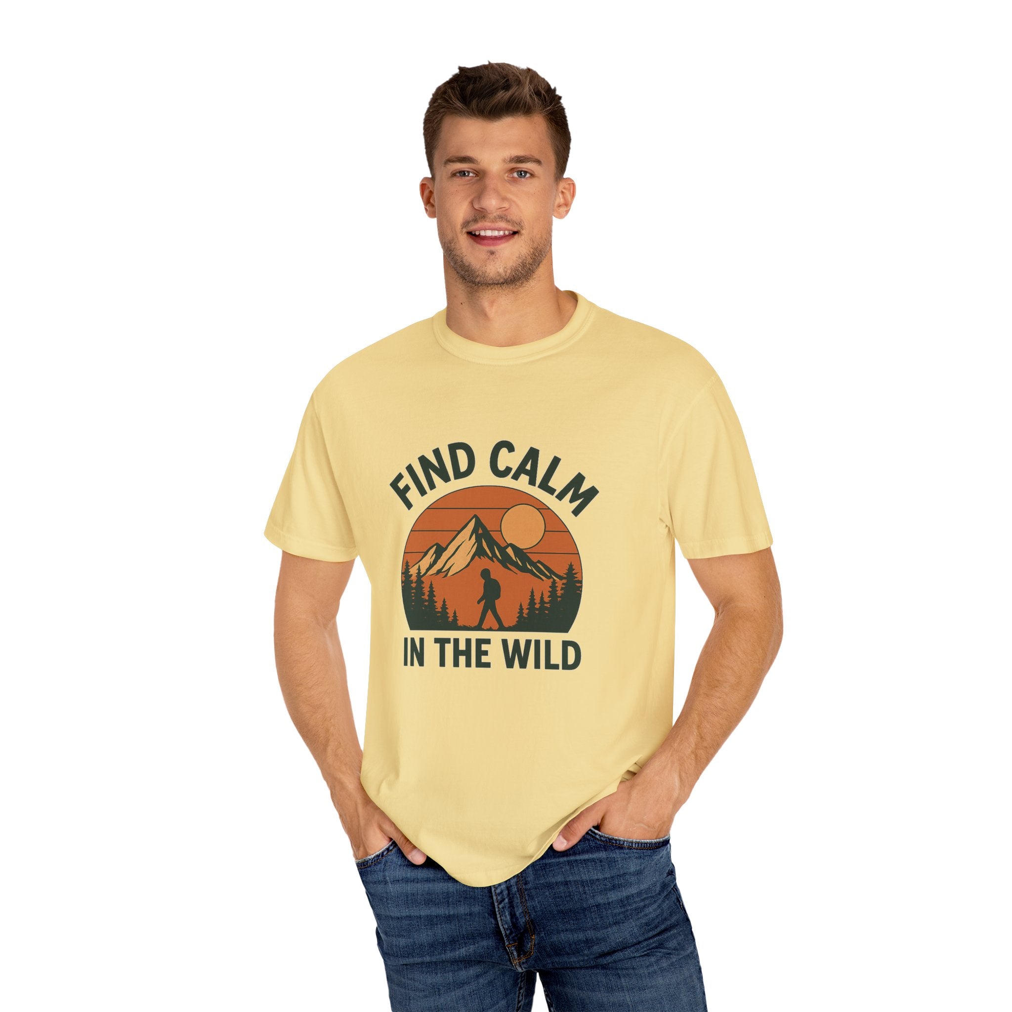 Find Calm in the Wild Hiking T-Shirt – Nature Lover Tee, Outdoor Adventure Shirt, Mountain Hiker Graphic
